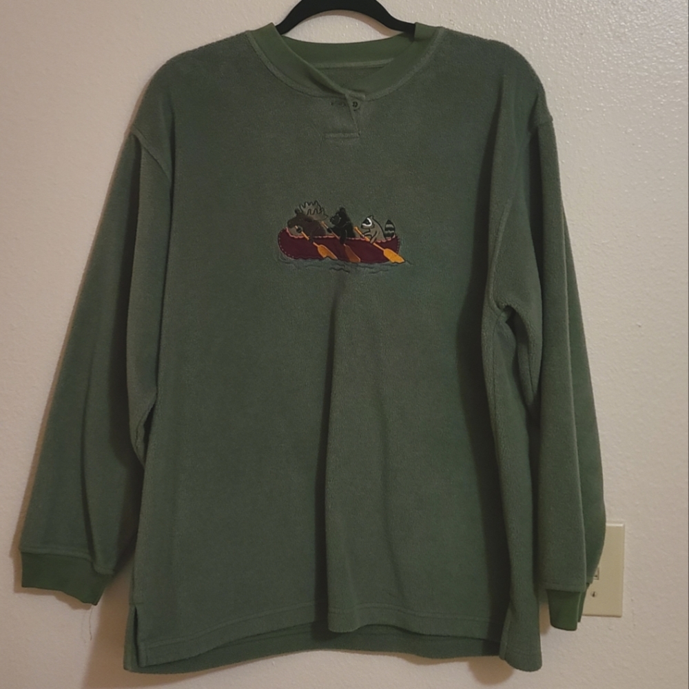 Christopher & Banks Green Pullover Sweater with Animals in a Canoe